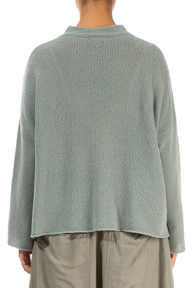 Frilled Neck Pistachio Wool Cardigan 2