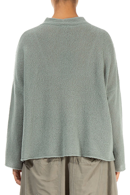 Frilled Neck Pistachio Wool Cardigan 2
