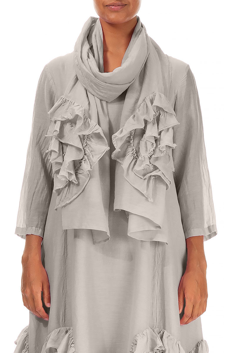 Frilly Flower Beige Silk Cotton Scarf 1