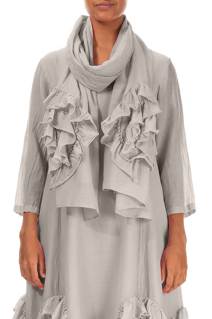 Frilly Flower Beige Silk Cotton Scarf 1