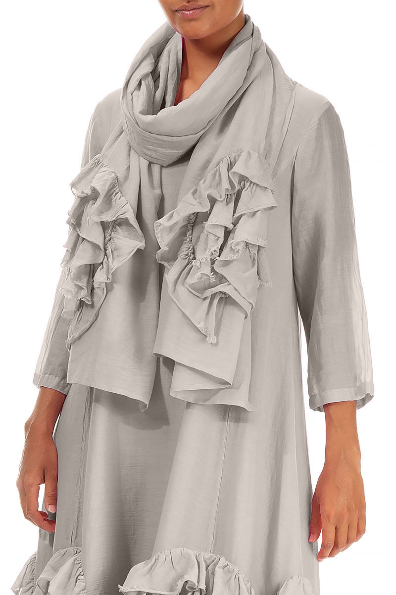 Frilly Flower Beige Silk Cotton Scarf 3