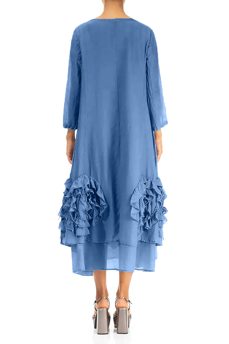 Frilly Flower Cobalt Blue Silk Cotton Dress 2