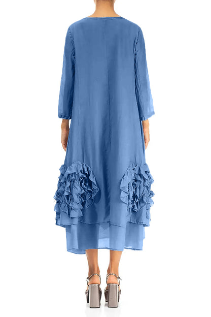 Frilly Flower Cobalt Blue Silk Cotton Dress 2