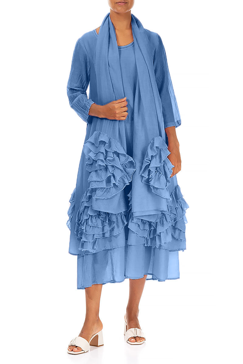 Frilly Flower Cobalt Blue Silk Cotton Dress 5