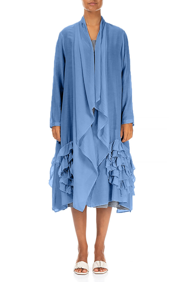 Frilly Flower Cobalt Blue Silk Cotton Jacket 1