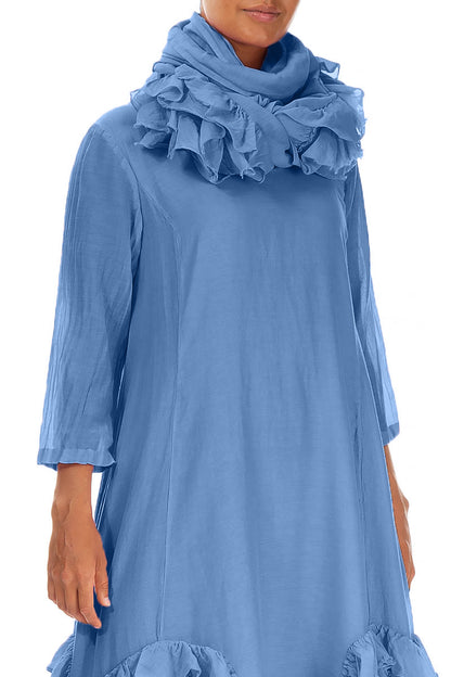 Frilly Flower Cobalt Blue Silk Cotton Scarf 4