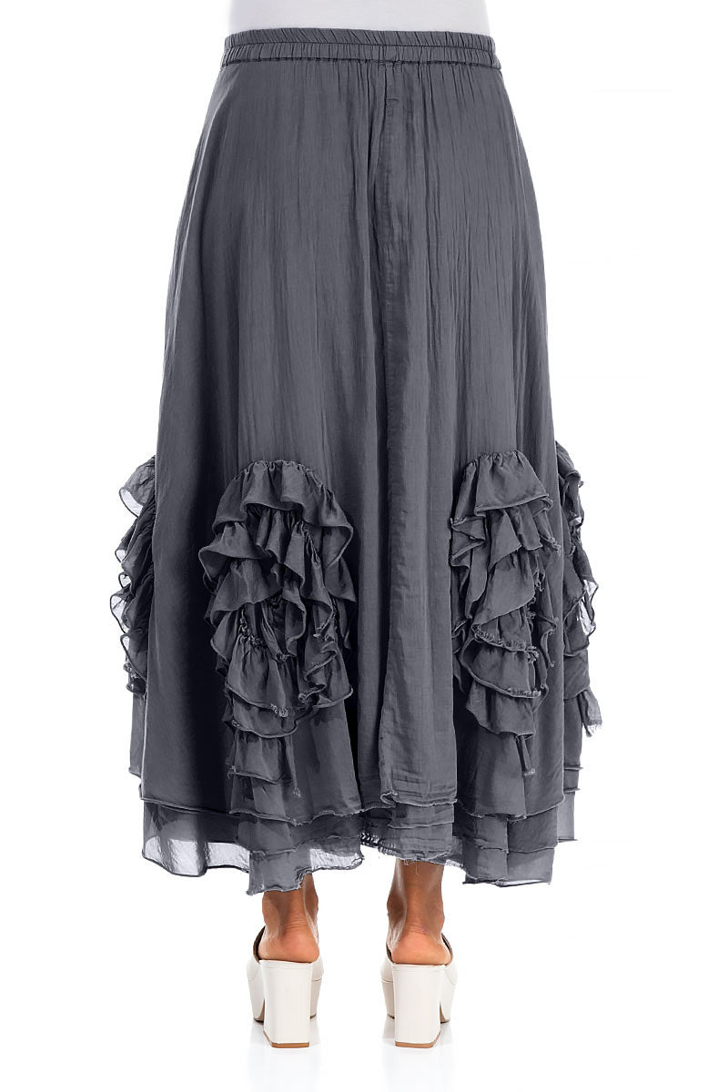 Frilly Flower Graphite Silk Cotton Skirt 2