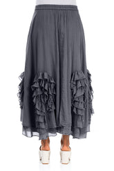 Frilly Flower Graphite Silk Cotton Skirt 2