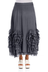 Frilly Flower Graphite Silk Cotton Skirt 1