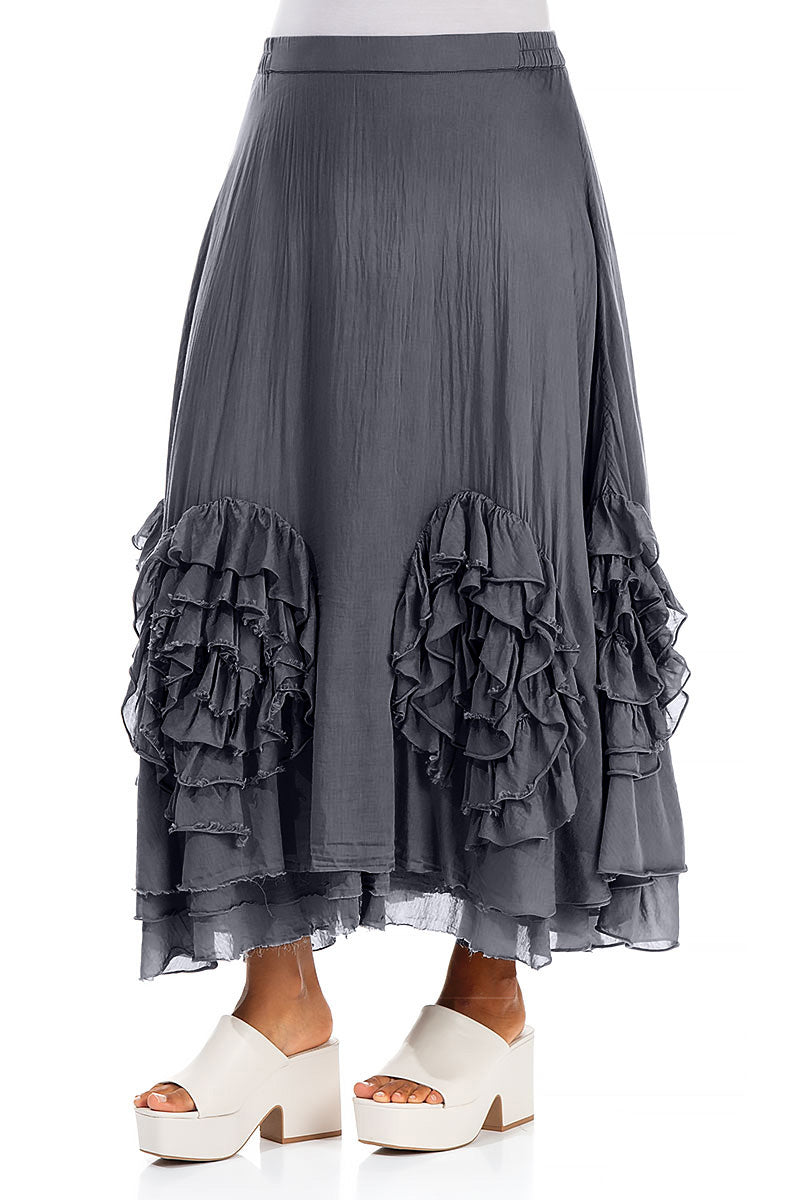 Frilly Flower Graphite Silk Cotton Skirt 3