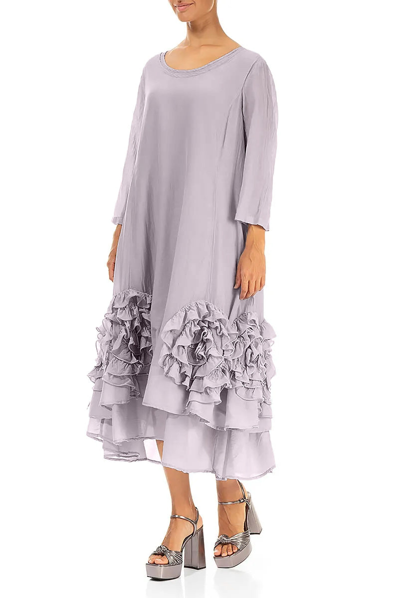 Frilly Flower Lilac Silk Cotton Dress 4