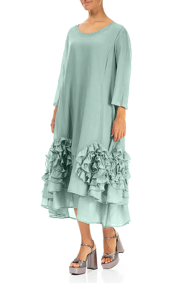 Frilly Flower Mint Silk Cotton Dress 4