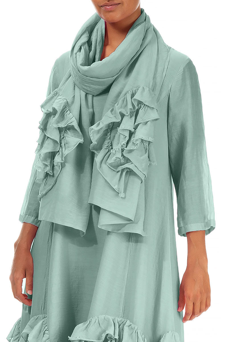 Frilly Flower Mint Silk Cotton Scarf 3
