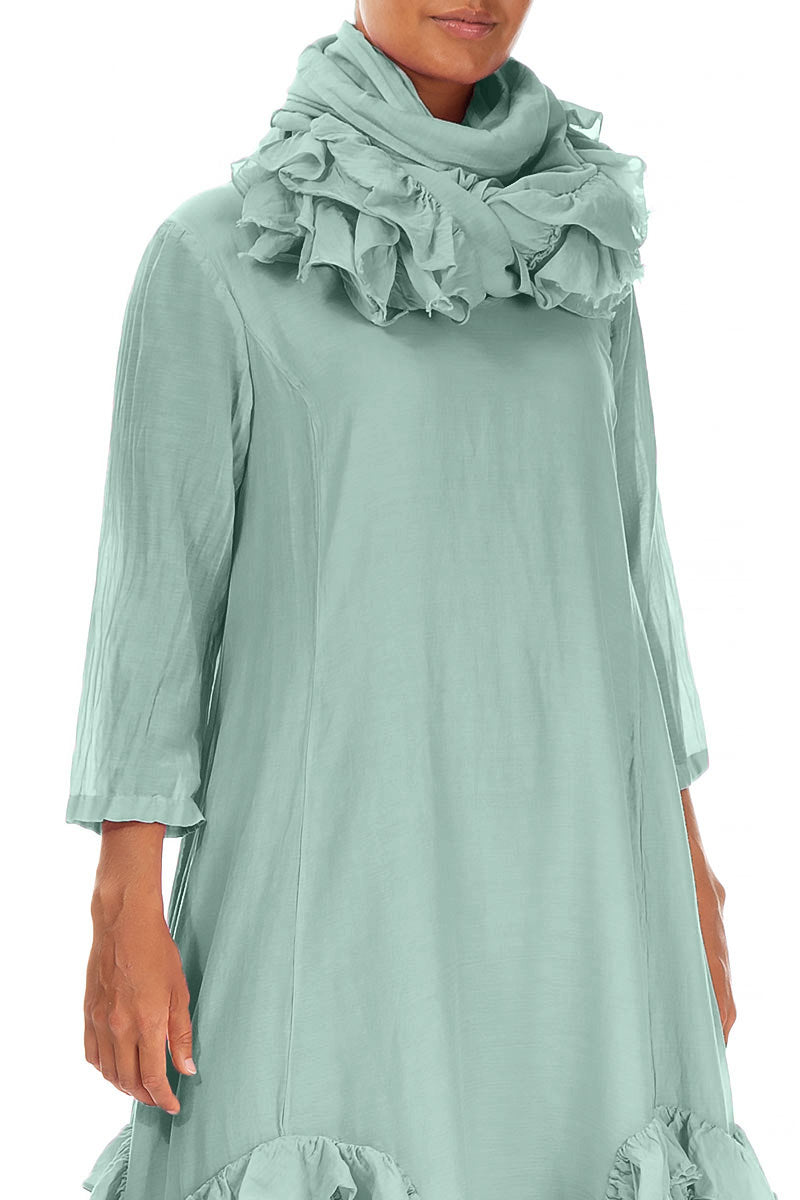 Frilly Flower Mint Silk Cotton Scarf 4