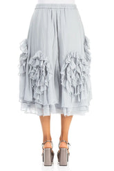 Frilly Flower Silver Grey Silk Cotton Skirt 2