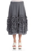 Frilly Flower Storm Grey Silk Cotton Midi Skirt 1