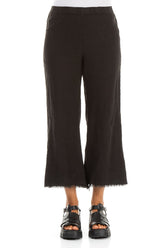 Fringed Flared Black Linen Trousers 1