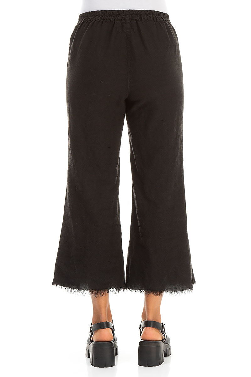 Fringed Flared Black Linen Trousers 2