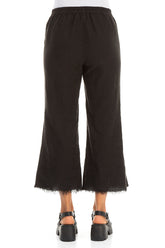 Fringed Flared Black Linen Trousers 2