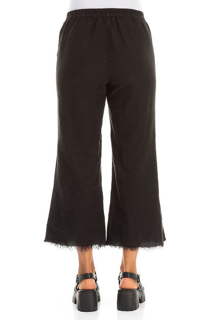 Fringed Flared Black Linen Trousers 2