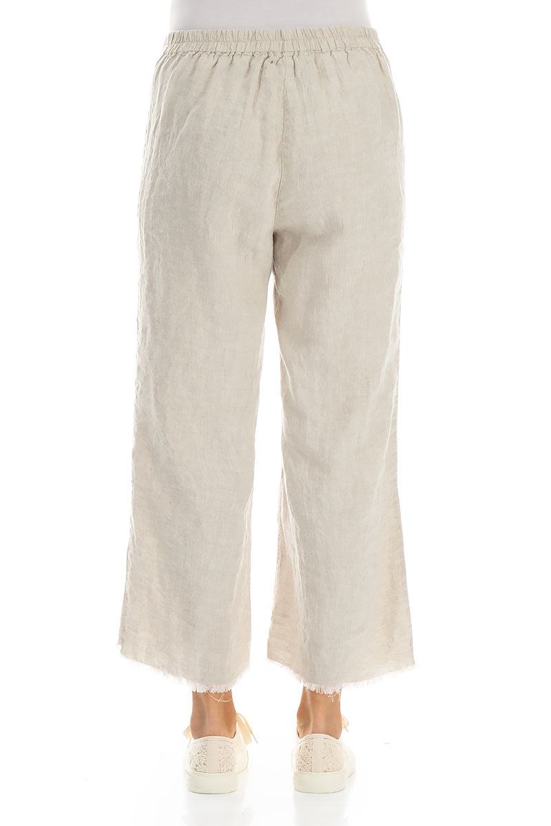 Fringed Flared Natural Linen Trousers 2