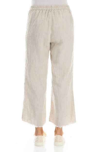 Fringed Flared Natural Linen Trousers 2