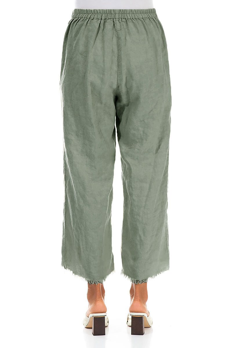 Fringed Flared Sage Linen Trousers 2