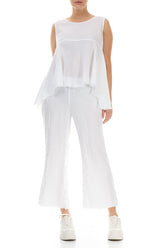 Fringed Flared White Linen Trousers 4