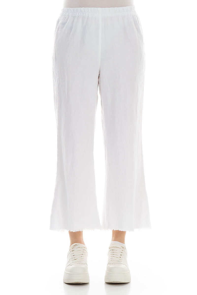 Fringed Flared White Linen Trousers 1