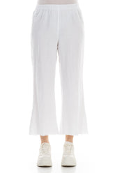 Fringed Flared White Linen Trousers 1
