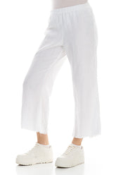 Fringed Flared White Linen Trousers 3