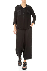 Front Pocket Black Linen Cardigan 4