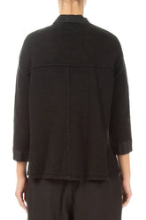 Front Pocket Black Linen Cardigan 2