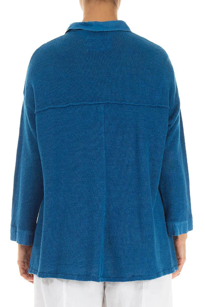 Vorderer Tasche Kobaltblauer Leinen-Cardigan
