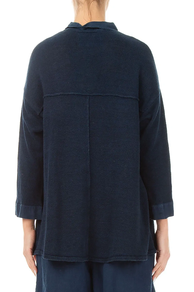 Front Pocket Navy Linen Cardigan 2