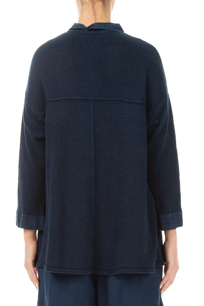 Front Pocket Navy Linen Cardigan 2