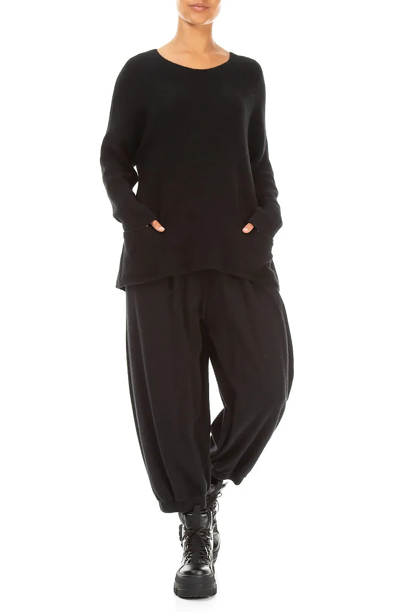 Front Pockets Black Cashmere Sweater 4
