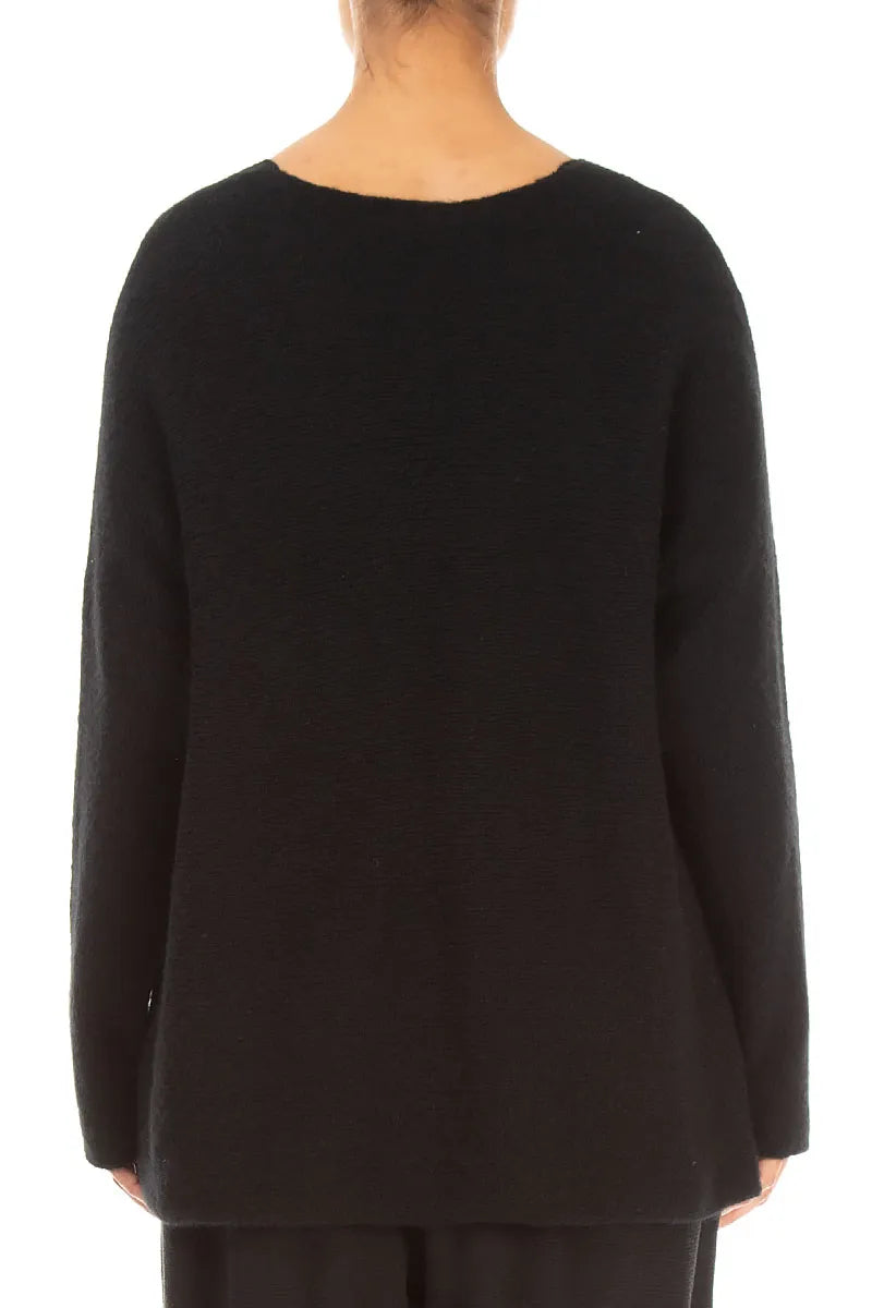 Front Pockets Black Cashmere Sweater 2