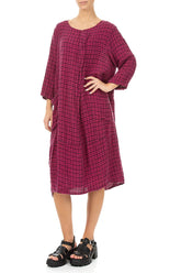 Front Pockets Fuchsia Heritage Check Linen Dress 4