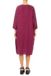 Front Pockets Fuchsia Heritage Check Linen Dress 2