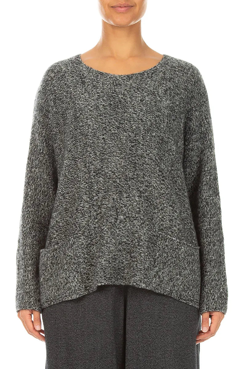 Front Pockets Grey Mélange Cashmere Sweater