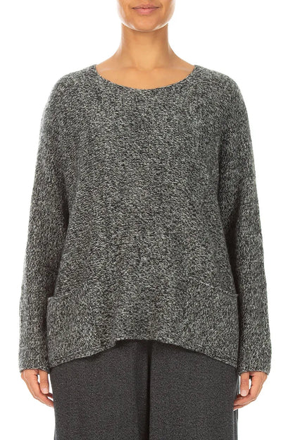 Front Pockets Grey Mélange Cashmere Sweater