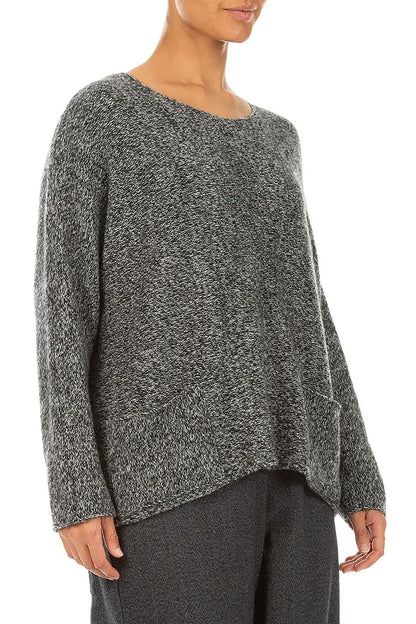 Front Pockets Grey Mélange Cashmere Sweater