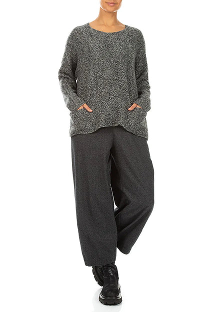 Front Pockets Grey Mélange Cashmere Sweater