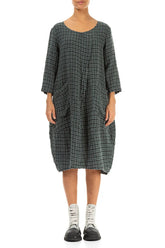 Front Pockets Sage Check Linen Dress 1