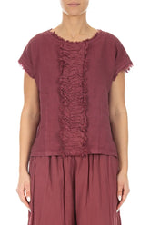 Front Ruffle Antique Ruby Linen Blouse 1