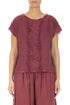 Front Ruffle Antique Ruby Linen Blouse 1