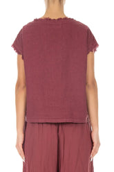 Front Ruffle Antique Ruby Linen Blouse 2