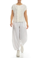 Front Ruffle Off White Linen Blouse 4