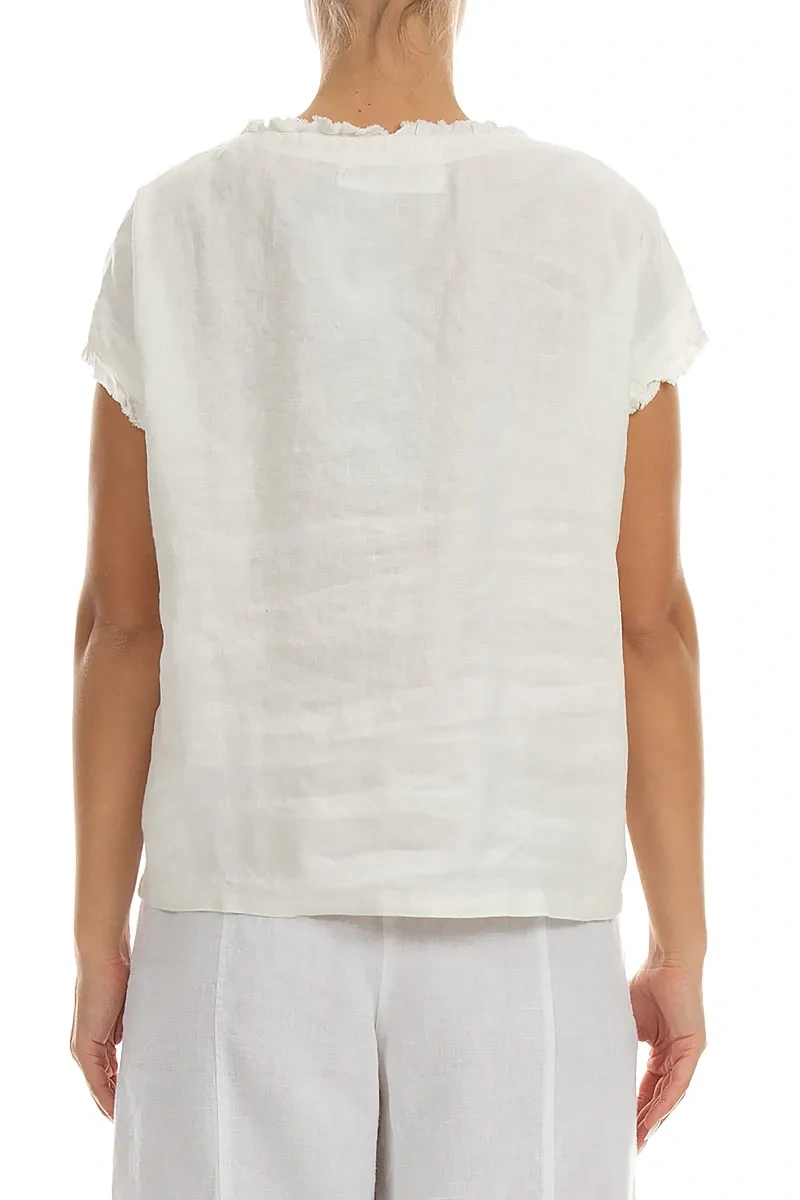 Front Ruffle Off White Linen Blouse 2